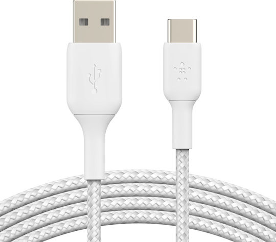 Belkin Braided USB 2.0 Cable USB-C Male - USB-A 15W White 0.15m