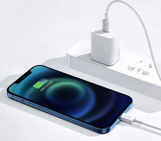 Baseus Superior Редовна USB-C към Lightning кабел 20W Бял 0.25м