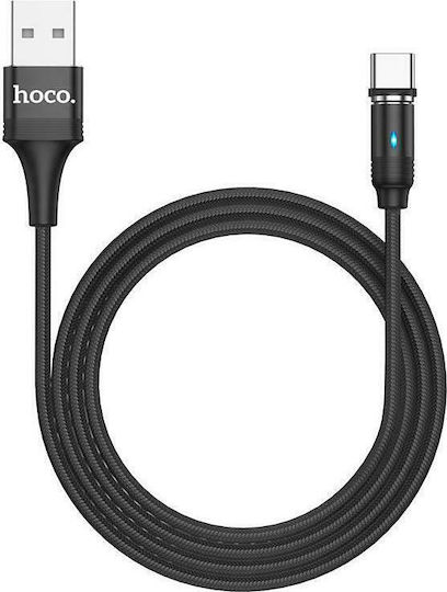 Hoco Cablu USB 2.0 USB-C Masculin - USB-A 15W Negru 1.2m Fresh Braided LED Magnetic U76