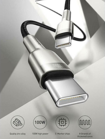 Baseus Cafule Metal Braided USB 2.0 Cable USB-C Male - USB-C 100W PD Black 1m CATJK-C01