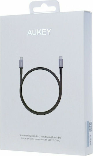 Aukey Braided USB 2.0 Cable USB-C male - USB-C 60W Μαύρο 2m CB-CD6