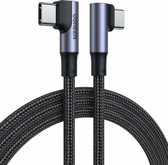 Ugreen US335 Ъглов (90°) / Плетен USB 2.0 Кабел USB-C Мъжки - USB-C 100W PD Лилав 2m 70698