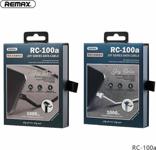 Remax RC-100a Unghi (90°) / Regular USB 2.0 Cablu USB-C bărbătesc - USB-A Alb 1m