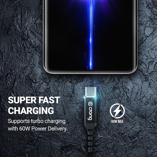 Crong Armor Link Braided USB 2.0 Cable USB-C male - USB-C 60W PD Μαύρο 1.5m CRG-AL15USCC-BLK