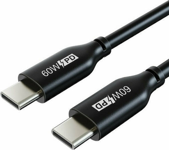 Cabletime CM60 PD60W USB 2.0 Cable USB-C male - USB-C 60W PD Μαύρο 2m CT-CM60-PB2