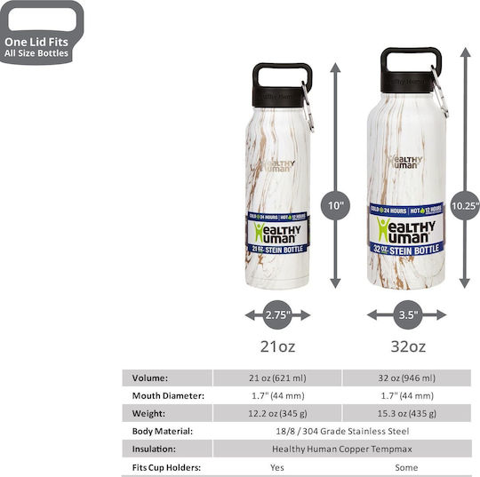 Healthy Human Stein Bottle Recyclable Bottle Thermos Stainless Steel BPA Free 946ml Black