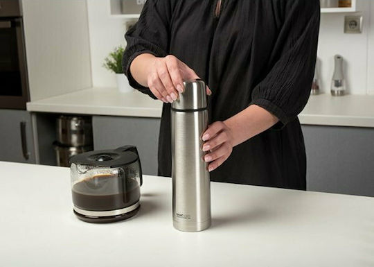 Nava Valve Lid-Cup Bottle Thermos Stainless Steel 500ml Silver with Cap-Cup