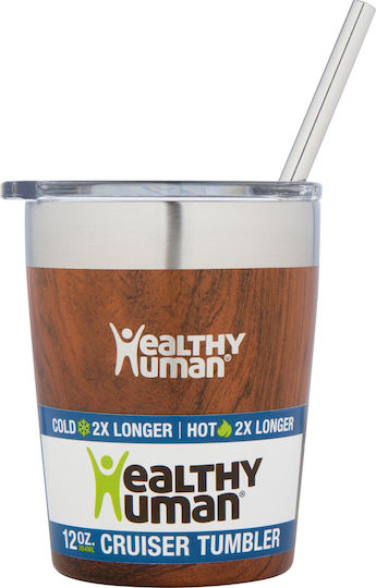 Healthy Human Cruiser Tumbler Glass Thermos Stainless Steel BPA Free 350ml Brown With Straw