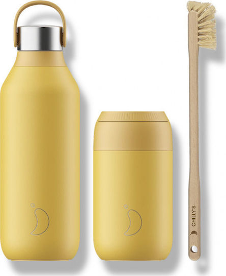 Chilly's Series 2 Bottle Thermos Stainless Steel BPA Free 500ml Yellow with Loop