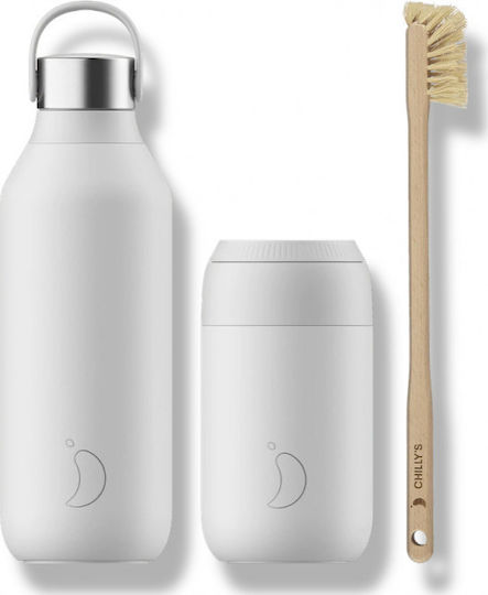 Chilly's Series 2 Bottle Thermos Stainless Steel BPA Free 500ml White with Loop