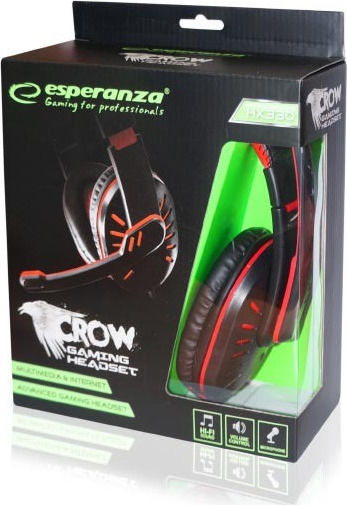 Esperanza Crow Over Ear Gaming Headset with Connection 2x3.5mm Red