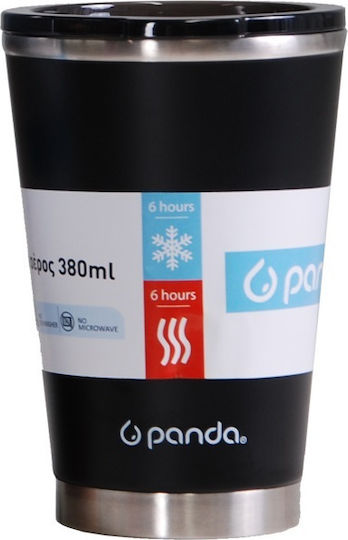 Panda Glass Thermos Stainless Steel 380ml Black with Mouthpiece