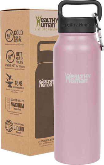 Healthy Human Stein Bottle Thermos Stainless Steel BPA Free 620ml Pink With Loop
