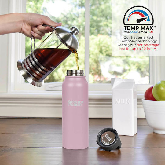 Healthy Human Stein Bottle Thermos Stainless Steel BPA Free 620ml Pink With Loop