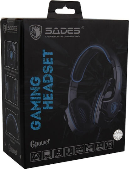 Sades GPower Over Ear Gaming Headset με σύνδεση 2x3.5mm Μπλε