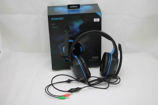 Komc G302 Over Ear Gaming Headset με σύνδεση 2x3.5mm Black/Blue