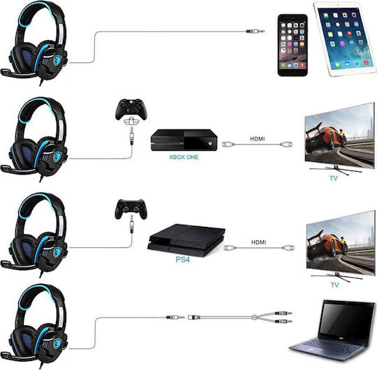 Sades SA-708GT Over Ear Gaming Headset με σύνδεση 2x3.5mm / 3.5mm Μπλε