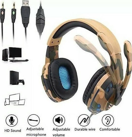 Komc G306 On Ear Gaming Headset with Connection 2.5mm / USB Brown Camouflage