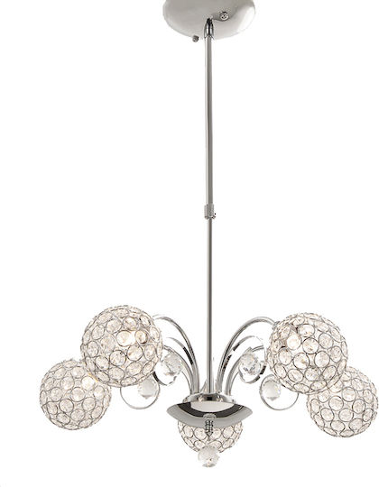 Aca Skylar Pendant Light Silver with Crystals for 5 Bulbs G9 50x30cm
