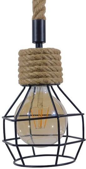 GloboStar Hellet Pendant Light Black with Rope for Socket E27 16x16x25cm