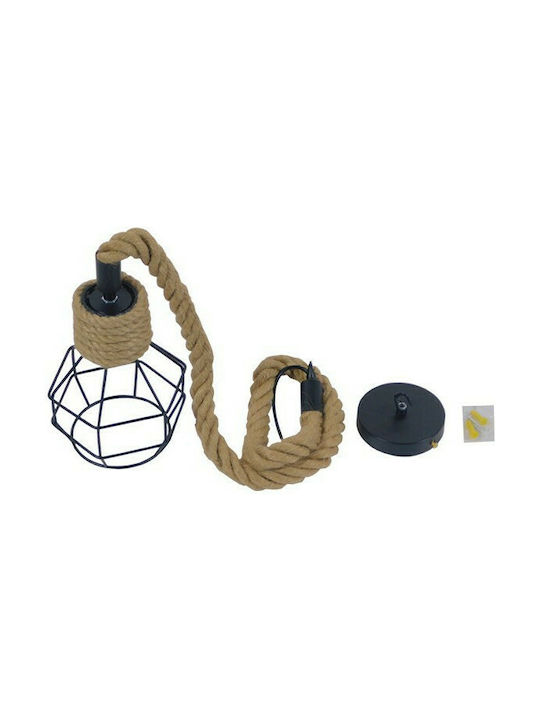 GloboStar Hellet Pendant Light Black with Rope for Socket E27 16x16x25cm