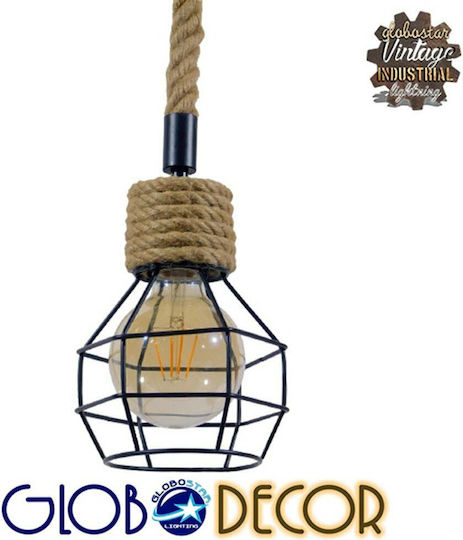 GloboStar Hellet Pendant Light Black with Rope for Socket E27 16x16x25cm