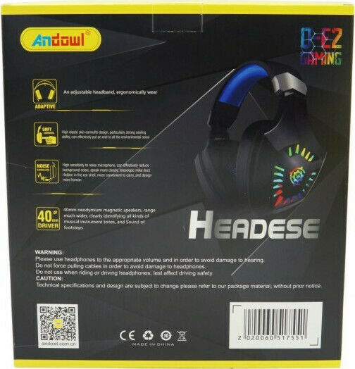 Andowl Q-E2 Over Ear Gaming Headset με σύνδεση USB Μπλε