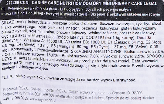 Royal Canin Urinary Care Mini 3kg Dry Food Gluten-Free for Adult Small Breed Dogs with Rice