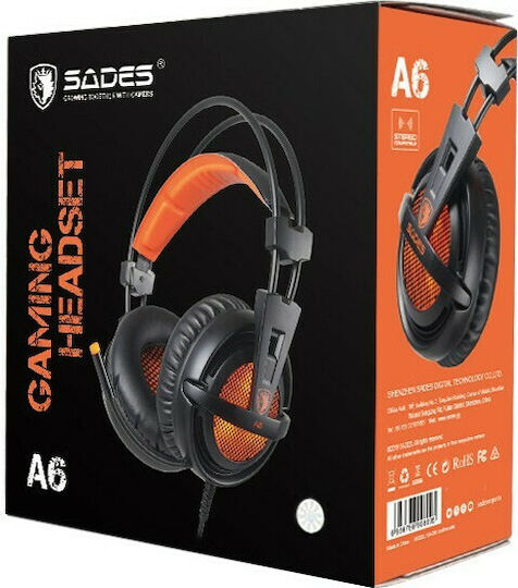 Sades A6 Over Ear Gaming Headset with Connection USB Orange