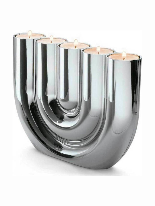 Philippi Candle Holder suitable for Tealights Metal 5 Seats Silver 22x5x15cm 1pcs