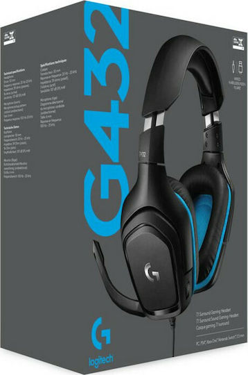 Logitech G432 7.1 Over Ear Gaming Headset with Connection 3.5mm / USB Blue