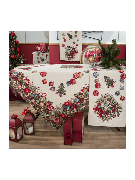 Teoran Tree Weihnachtlich Tischtuch Stoff Beige L180xB140cm.