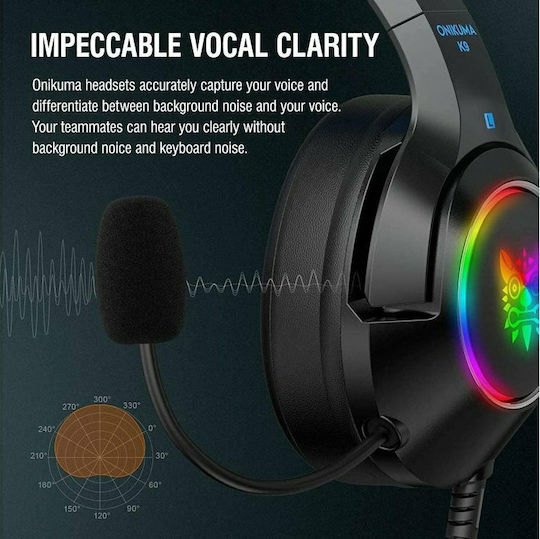Onikuma K9 Over Ear Gaming Headset cu conexiune 3,5mm / USB Negru