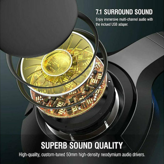 Onikuma K9 Over Ear Gaming Headset cu conexiune 3,5mm / USB Negru