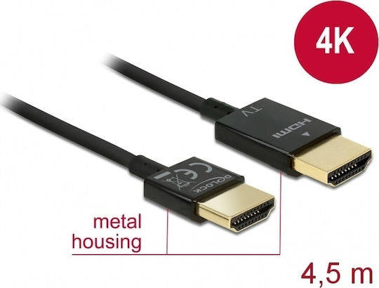 DeLock HDMI 2.0 Premium High Speed 4K 60Hz HDR Cable HDMI male - HDMI male 4.5m Μαύρο