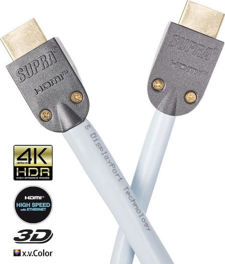 Supra HDMI-Kabel HDMI 2.0 Premium High Speed 4K 60Hz HDR Länge HDMI-Stecker - HDMI-Stecker 1m Weiß