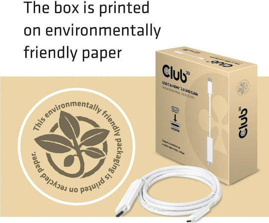 Club3D HDMI 2.0 Premium High Speed 4K 60Hz HDR Cable HDMI Male - USB-C Male Length 1.8m White