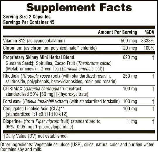 Nature's Plus Skinny Mini Ειδικό Συμπλήρωμα Διατροφής 90 φυτικές κάψουλες