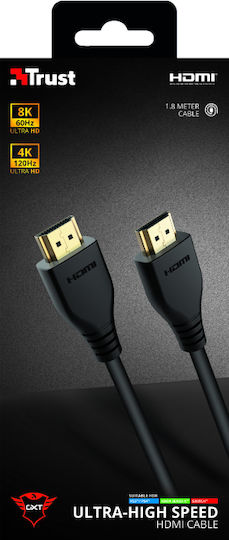 Trust GXT 731 Ruza HDMI 2.1 Ultra High Speed 48Gbps 4K 120Hz HDR VRR Cable HDMI Male - HDMI Male 1.8m Black