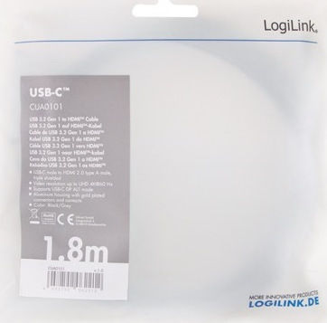 LogiLink HDMI 2.0 Premium High Speed 4K 60Hz HDR Cable HDMI Male - USB-C Male Length 1.8m Black