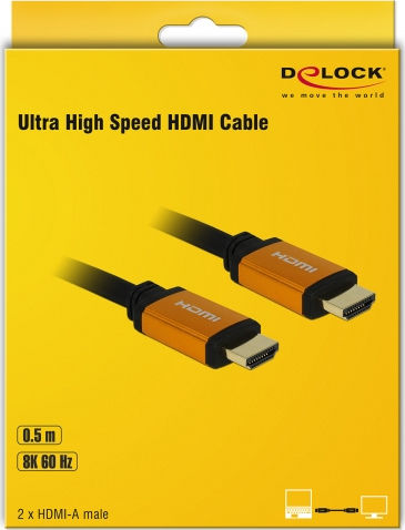 DeLock HDMI 2.1 Ultra High Speed 48Gbps 4K 120Hz HDR VRR Cable HDMI Male - HDMI Male 0.5m Black