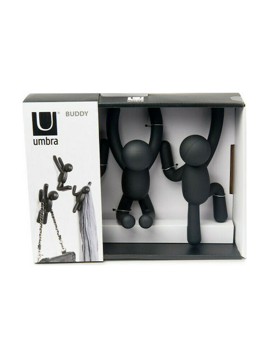 Umbra Wall Hanger Buddy Hooks Plastic Black 7.6x7.6x16.5cm 3 Pieces