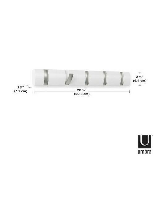 Umbra Wall Hanger Flip 5 Hook White Wooden 5 Hooks White 50.8x3.2x6.7cm
