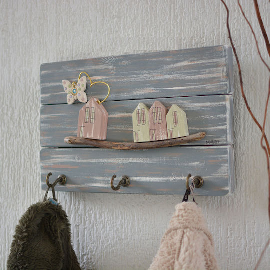 Kapadakis Wood Art Χειροποίητη Γειτονιά Με Πεταλούδα Ξύλινη 3 Θέσεων 35x5x21cm