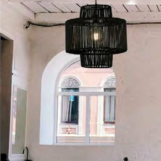 Viokef Ellis Pendant Light Black with Rope for Socket E27 40x40cm