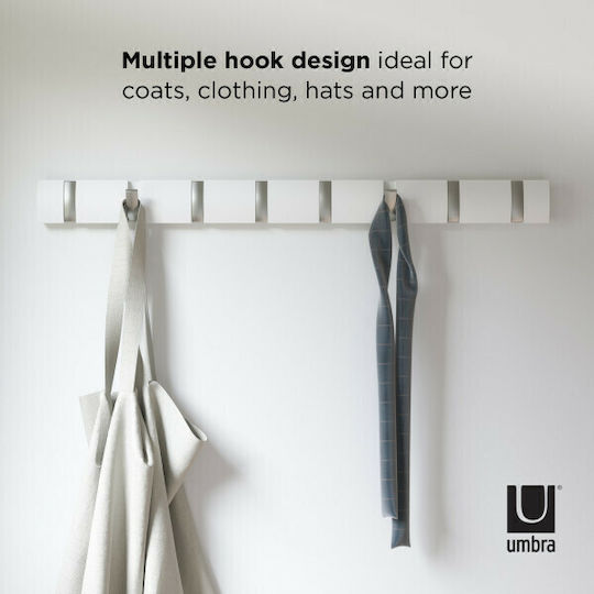 Umbra Wall Hanger Flip 8 Hook White Wooden 8 Hooks White 81.3x3.2x7.6cm