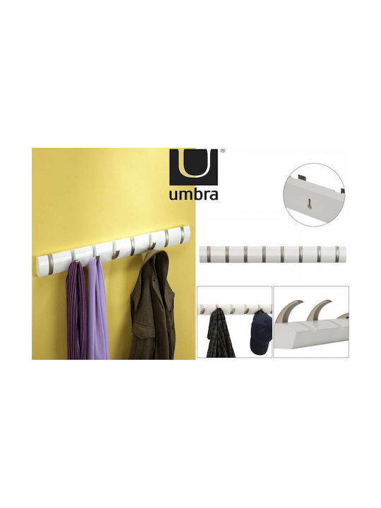Umbra Wall Hanger Flip 8 Hook White Wooden 8 Hooks White 81.3x3.2x7.6cm
