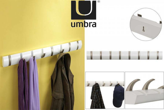 Umbra Wall Hanger Flip 8 Hook White Wooden 8 Hooks White 81.3x3.2x7.6cm