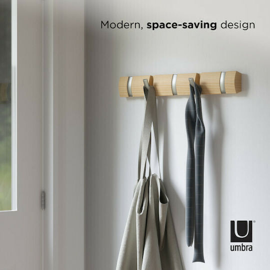 Umbra Κρεμάστρα Τοίχου Flip 5 Hook Natural Ξύλινη 5 Θέσεων Καφέ 50.8x3.2x6.7cm