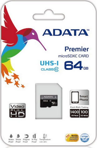 Adata Premier microSDXC 64GB U1 UHS-I 30MB/s με αντάπτορα